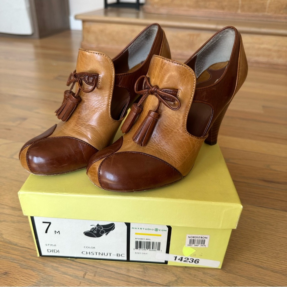 Max Studio ‘Didi’ Oxford Tassel Heel Chestnut Brown Women's Shoes Size 7